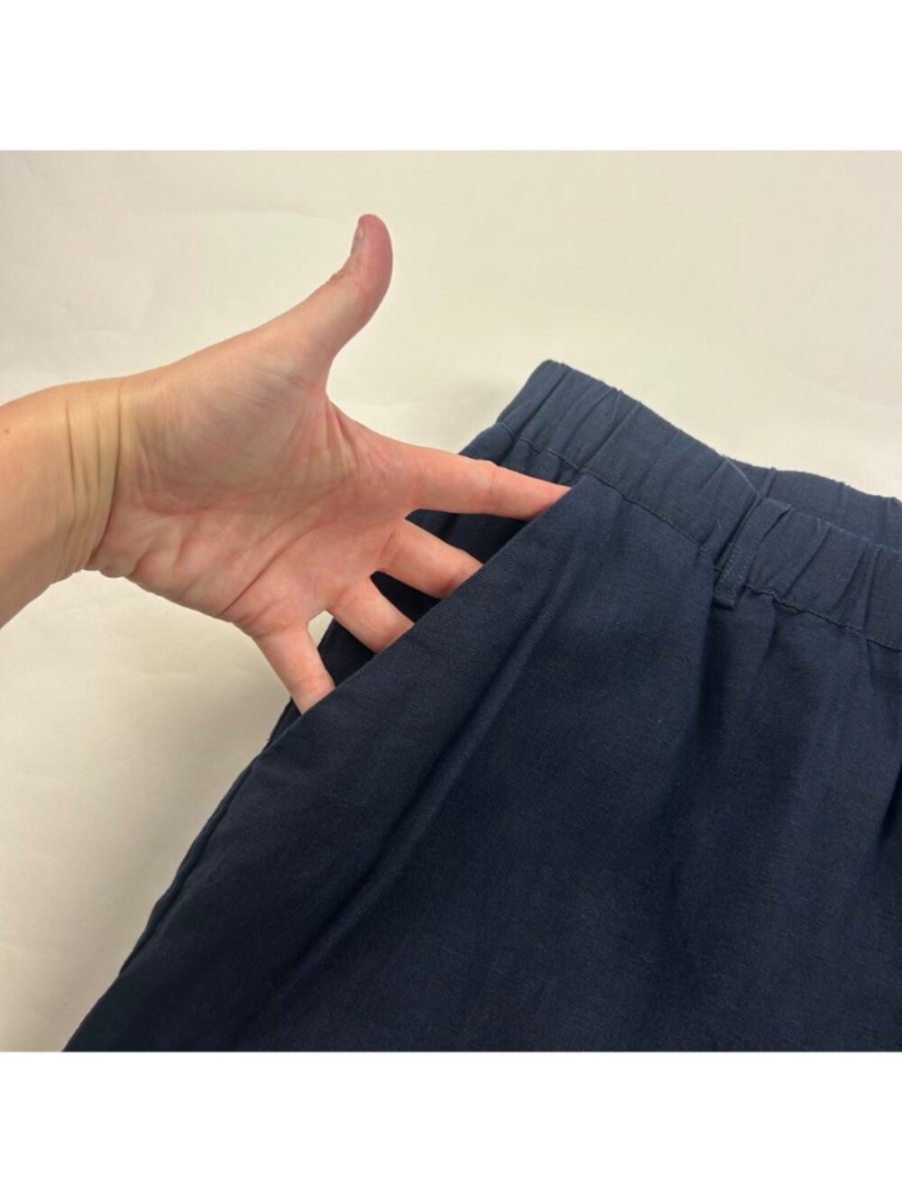 Quince Navy Blue LInen Wide Leg Cropped Pant L - Picture 3 of 7